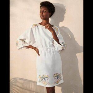Boden Briana Embroidered Linen Kimono Dress White Size 16/18